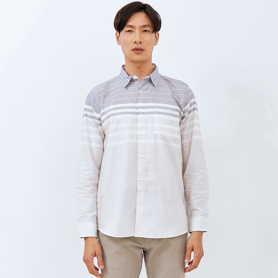 SPECIAL PRICE. M231 Kemeja Pria Stripe Panjang Abu 2713B