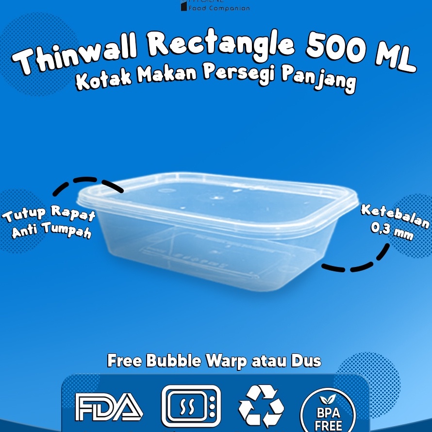 【dsc✧ Kotak Makan Plastik 500 ML Thinwall / Mika Box / Persegi Panjang MURAH ✧
