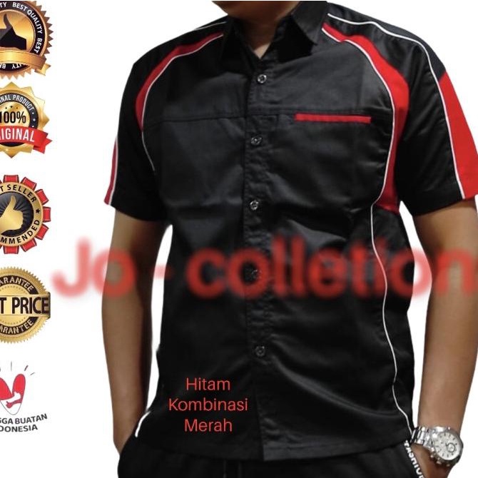 Kemeja Seragam/Kerja PDL/Lapangan/Hitam Komb Kuning/S,M,LXL