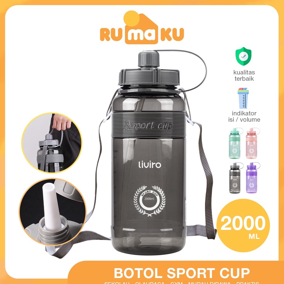 VIRAL. Rumaku Botol Minum Champy Sport Cup 2 Liter Besar Dengan Strap Bahu Botol Air Jumbo Premium