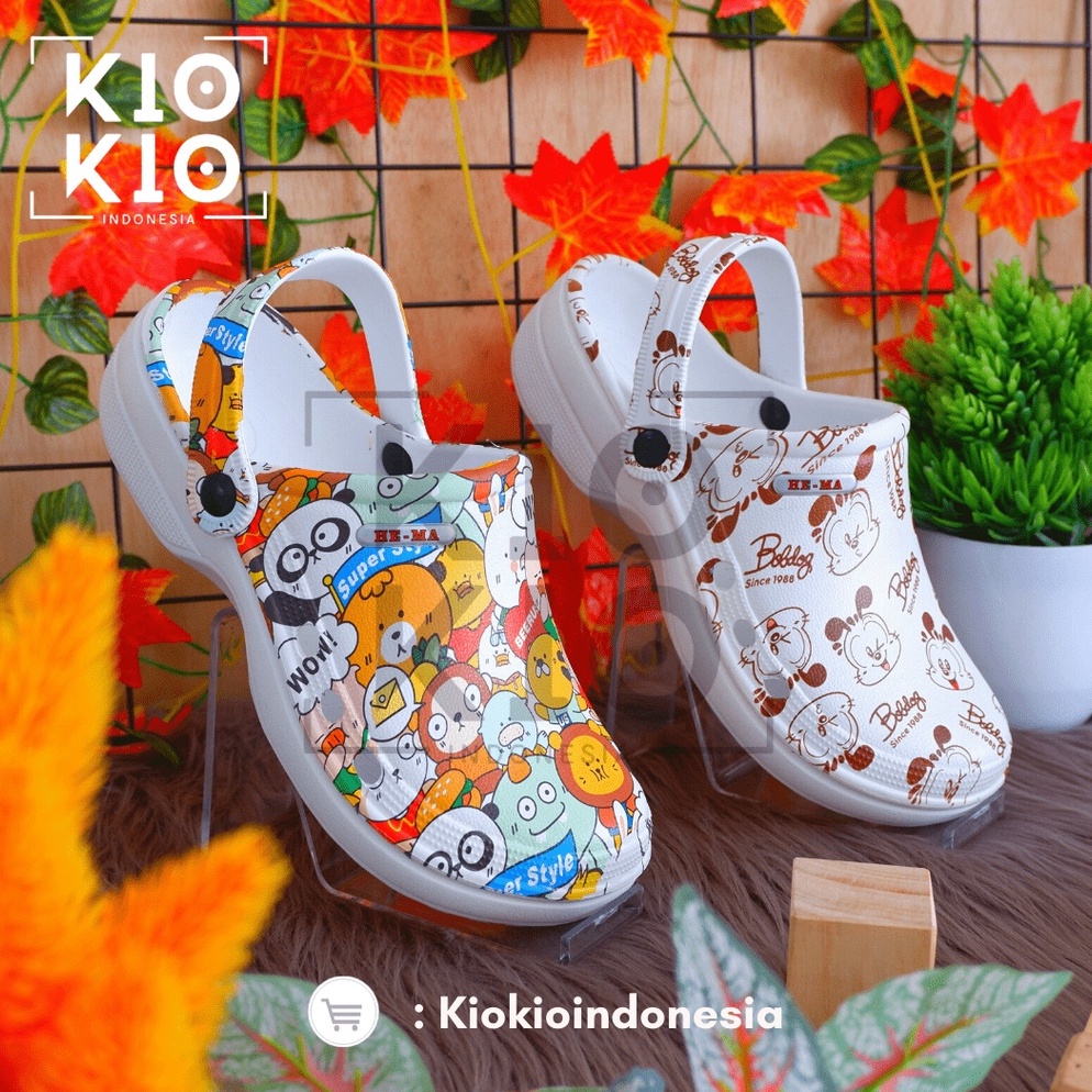 Booming.. Sandal Kodok Pria Wanita Printing / Sendal baim / Sepatu Sandal Crocs New Motif