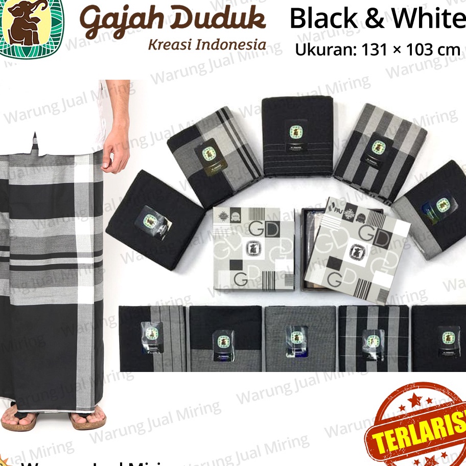 Laris Sarung GAJAH DUDUK Black & White BW Hitam Putih Cap Original Asli Dewasa Pria Laki Kain Sampin