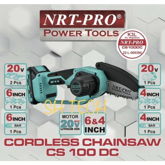 MINI CHAINSAW CORDLESS NRT PRO CS 100 DC MESIN GERGAJI BATRE 20 VOLT