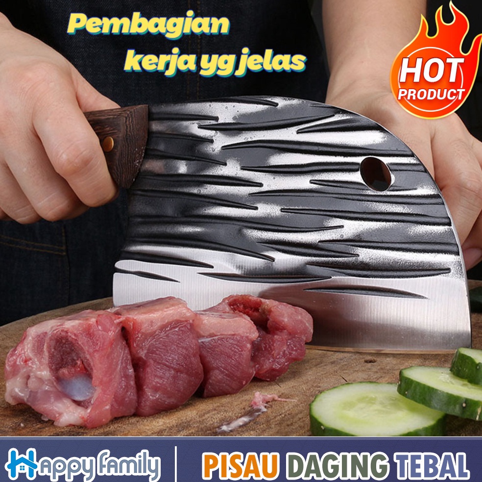 BIG SALE. Happy Family Pisau Daging Tebal Super Tajam Pencacah Tulang Daging Golok Stainless Steel
