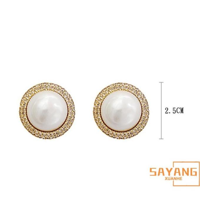 Anting Giwang Mewah Model Mutiara Besar dengan Berlian Imitasi untuk