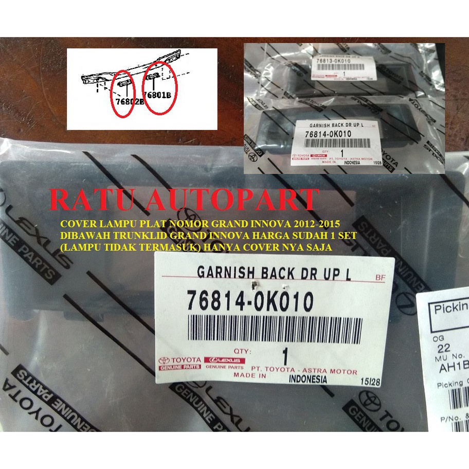 TERLARIS COVER LAMPU PLAT NOMOR TOYOTA GRAND INNOVA 2012-2015