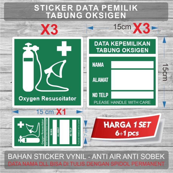 

TABUNG SEDANG OKSIGEN LABEL STICKER 1 SET 7pcs