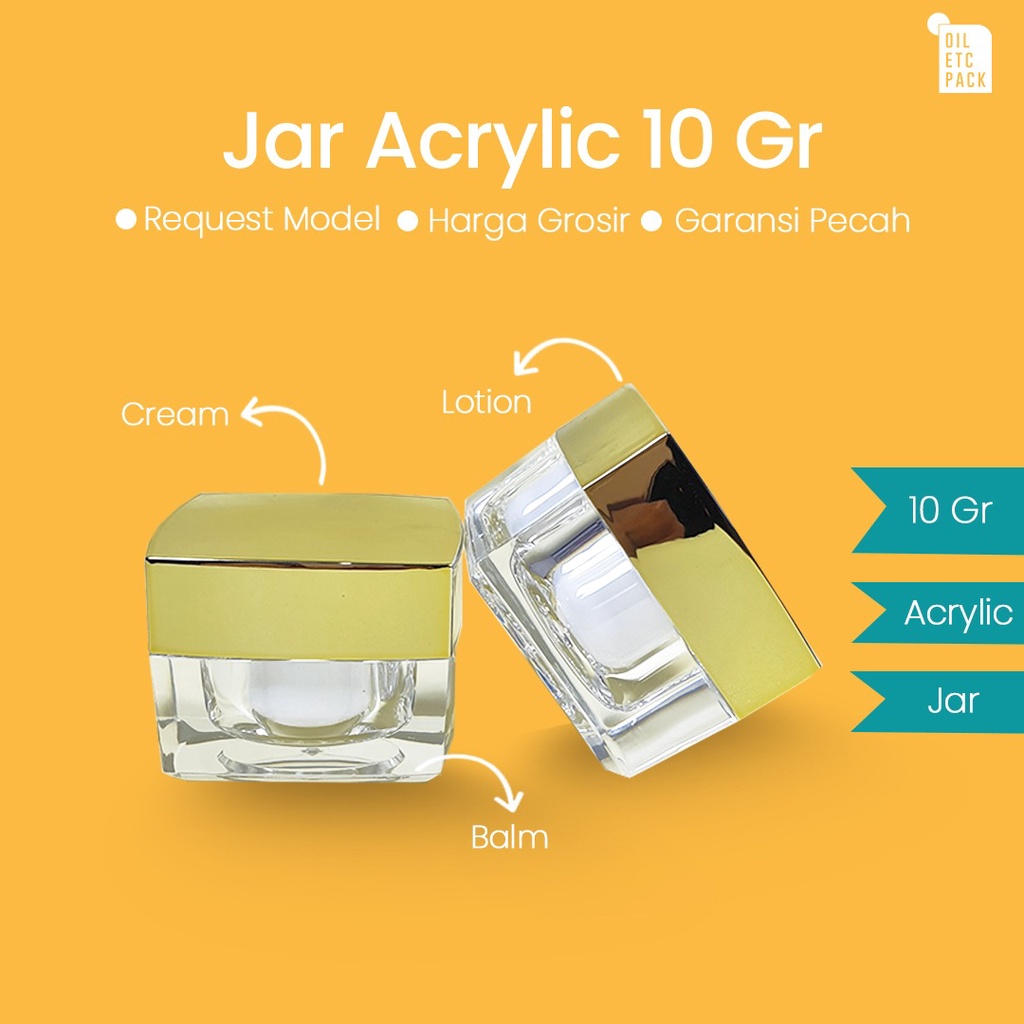 Jar Acrylic Gold 10gr / Wadah Kosong isi Ulang Refill Cream / Tempat Krim Wajah / Travel Kit