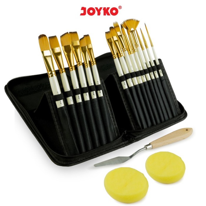 

Joyko Kuas Lukis Set 15 + Pisau Palet + Spons + Storage Bag /Art Brush