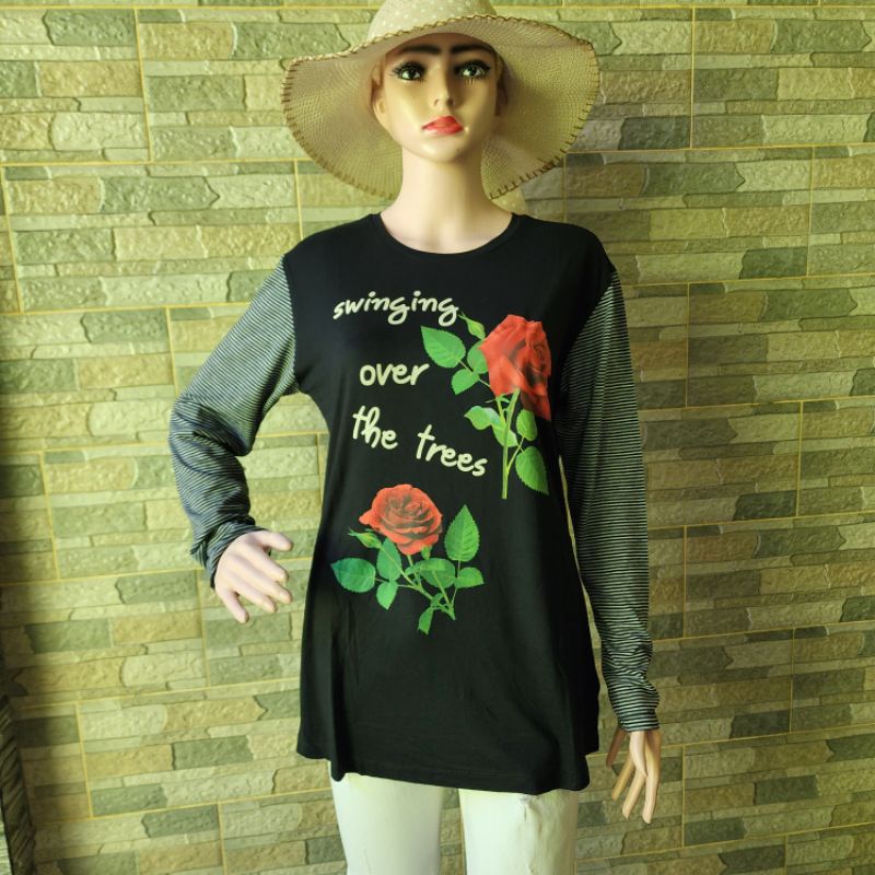 T-Shirt Blouse Atasan Kaos Lengan Panjang Emba Morphidae Ori Murah