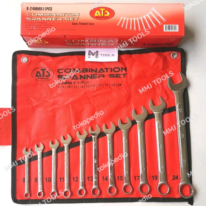 Terlaris Kunci Ring Pas Set Ats 11Pcs 8-24Mm - Ats Kunci Ring Pas Set Tebal