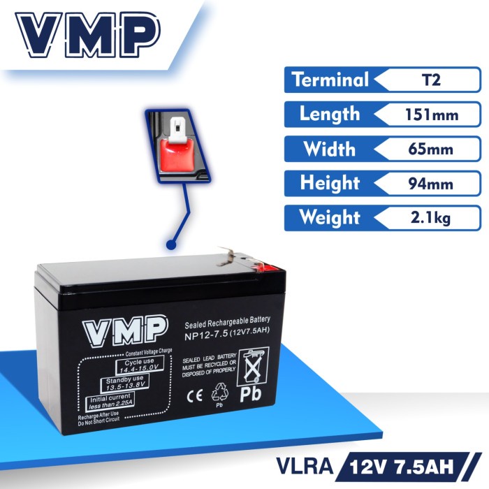 Aki Baterai Vrla Vmp 12V 12 V 7.5Ah 7.5 Ah 7,5Ah 7.5 Ah 7Ah 7 Ah