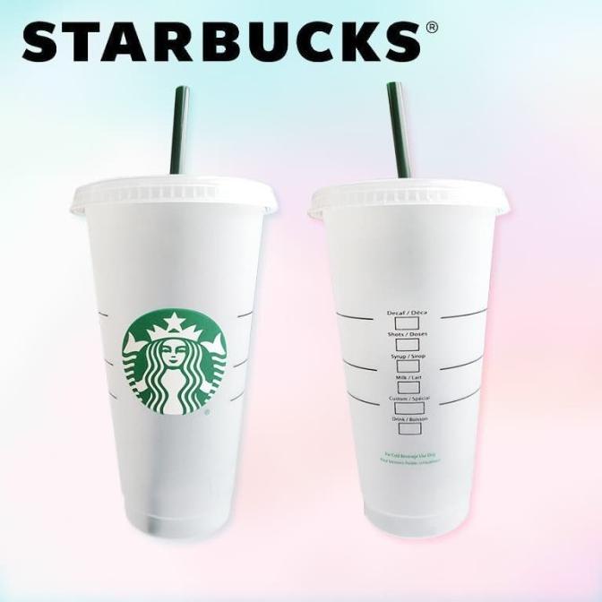 STARBUCKS GELAS CUP PLASTIK PET BENING STARBUCKS VENTI + TUTUP FLAT