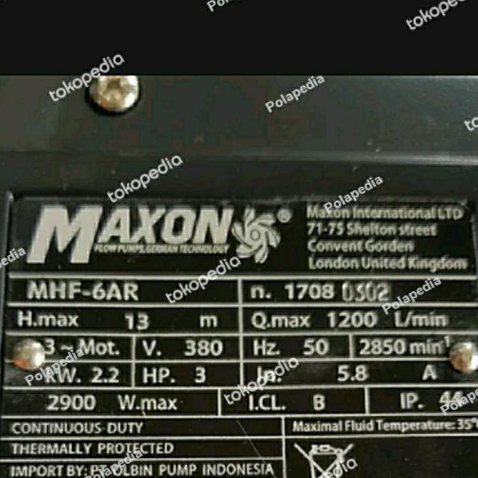 Pompa Centrifugal MAXON MHF 6AR 4" X 4" 380V 3HP Pompa Air Transfer