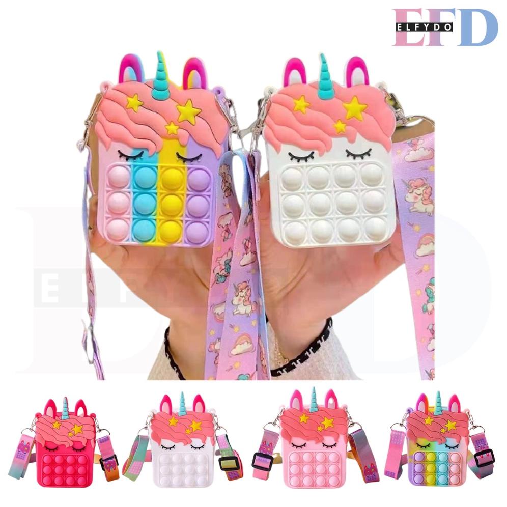 Diskon Elfydo Elf1441 Tas Selempang Anak Unicorn Pop It Rainbow Mainan Bubble Penghilang Stress Popi