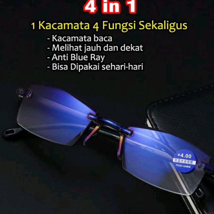 Super Promo {PROMO} KACAMATA PLUS 4 in 1 BACA DAN JALAN LENSA DOUBEL AUTO SUPER FOKUS ANTI RADIASI +