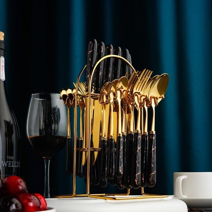 Peralatan Makan Sendok Set Keramik / Sendok Set Marble Dengan Rak