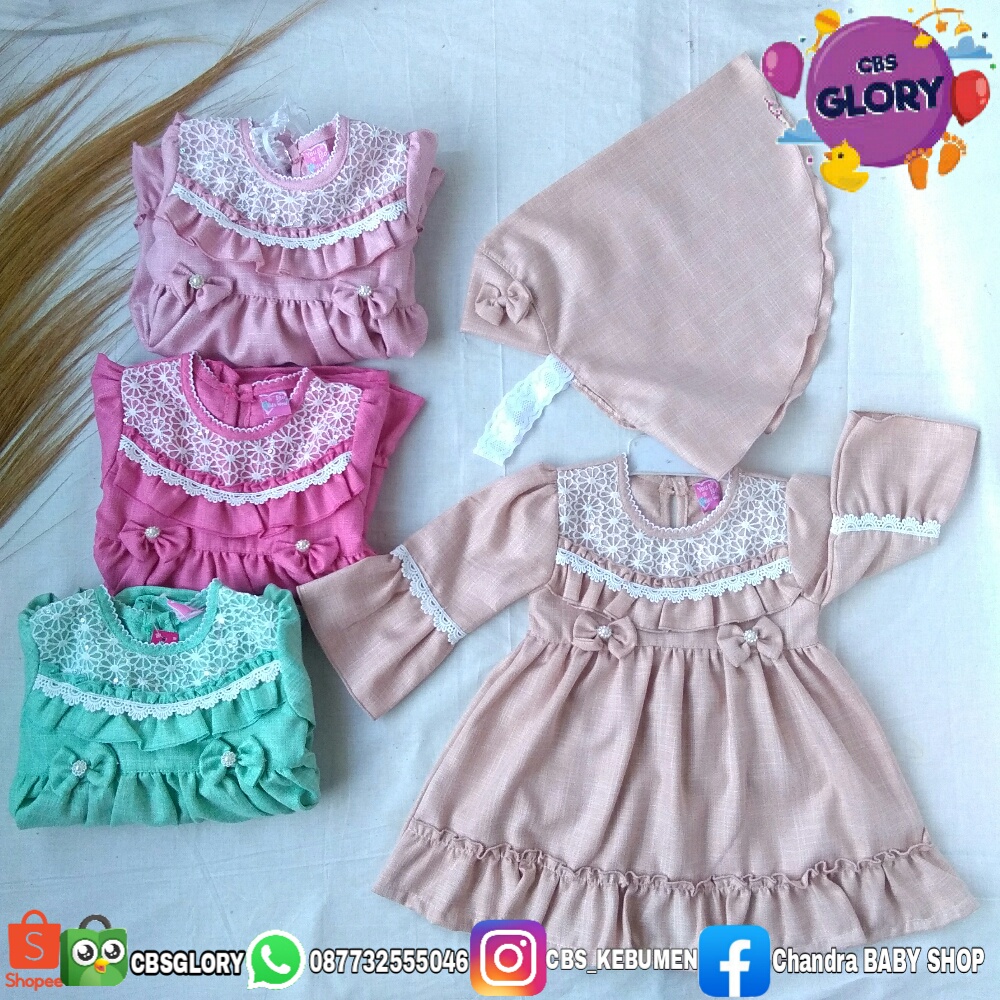 Baju Anak Perempuan Gamis Muslim Bayi Model Renda All Size 0 - 12 Bulan Bahan Halus Nyaman