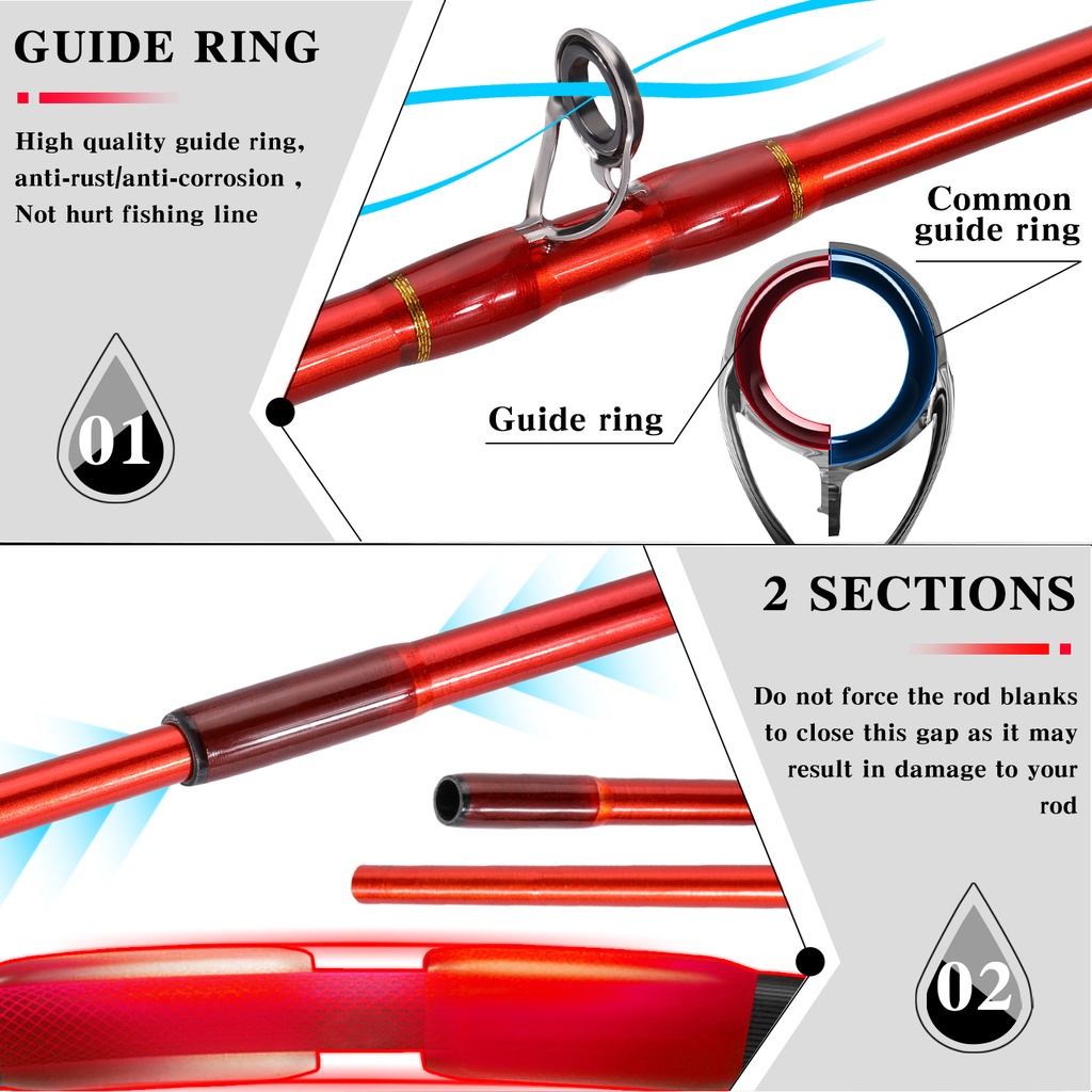 Sougayilang Joran Pancing 1.8M Red Fishing Rod 2 Sections Joran Pancing ML Power 4-12LB Spinning Fishing Rod Solid Carbon Fiber Untuk Air Manis Atau Air Manis  Joran Pancing