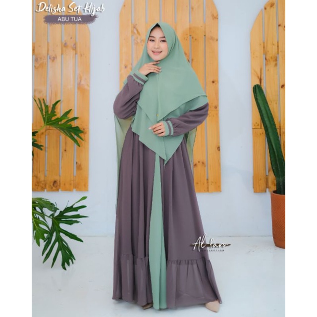 GAMIS CERUTY BABYDOLL DELISHA ALFARO SET KHIMAR style syari baju hari raya lebaran wanita terbaru simpel elegan