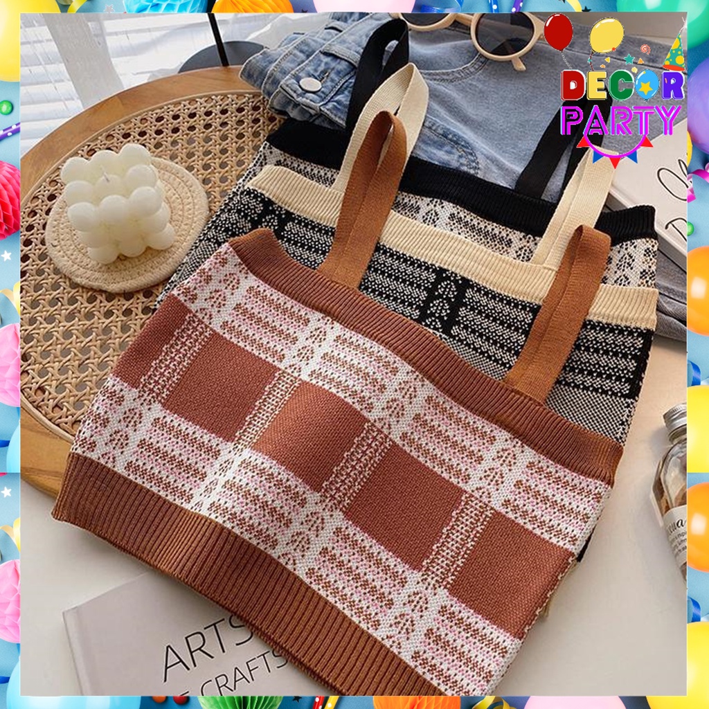 DP Tank Top Crop Bohemian 6722 Wanita Korean Square Motif Knit Kotak Tanktop Fashion Korea Motif Tri