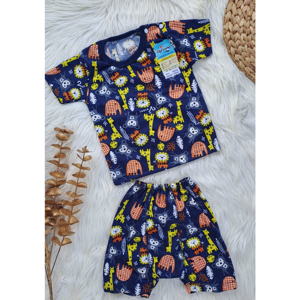 stelan baju bayi laki laki perempuan lucu murah motif printing monkey PENDEK 3-18 bulan