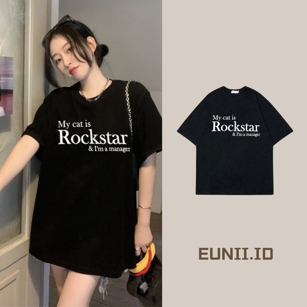 EUNII T-shirt Lengan Pendek Retro Putih English Korean Style/Kaos Atasan Wanita/Baju Kaus Oversize Wanita/Kaos Wanita