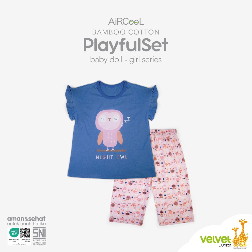 Velvet Junior Playful Set Bamboo 1-5 Tahun Setelan Pendek Bamboo Anak Unisex / Piyama Bamboo Velvet CBKS