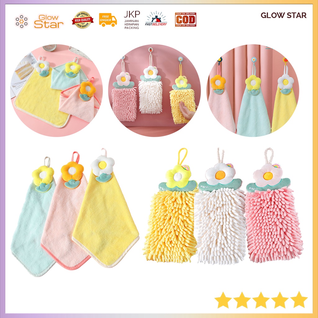 LT1 Flower Handuk lap tangan dapur kamar mandi kain Premium tebal  penyerap anak anak Gantung menggantung Hand towel imut cute lucu tebal Motif hewan Flower mawar melati pink Penyerap Pembersih Gantung Gantungan cuci tangan Unik