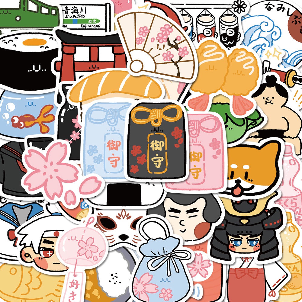 50pcs Jepang Benda Kecil Kartun Stiker Handphone Laptop Dekorasi Tahan Air Decal