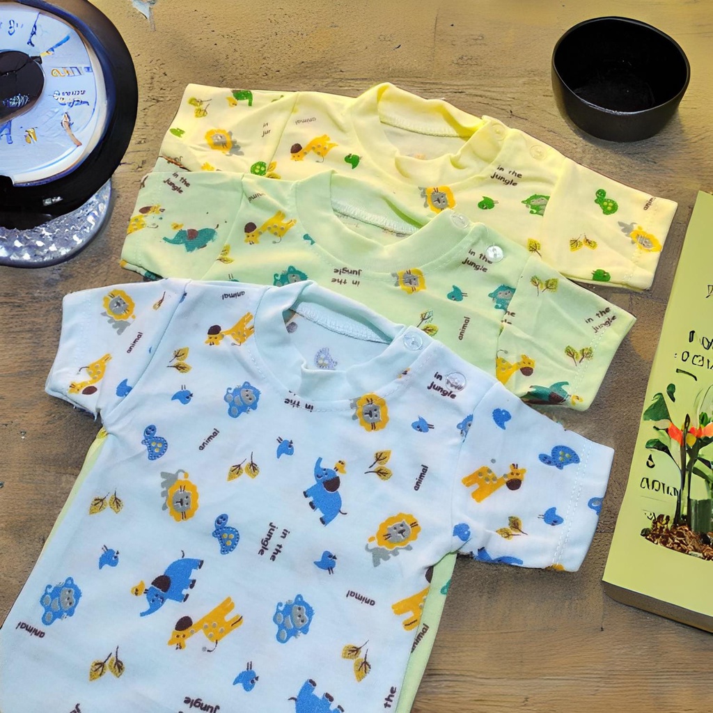 |3PCS| Atasan Baju Bayi Oblong | Atasan Bayi Tangan Pendek Motif