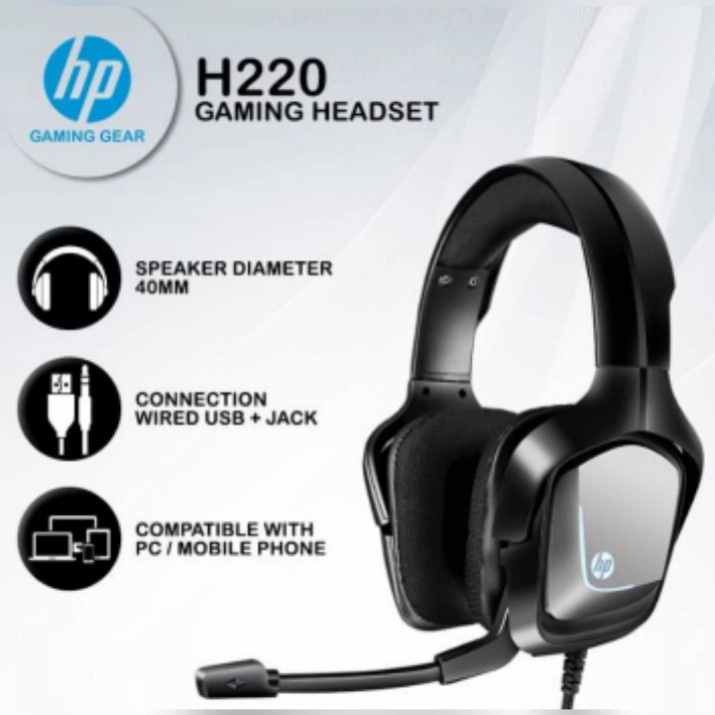 HEADSET GAMING HP H220S BLUE LED USB + JACK WIRED