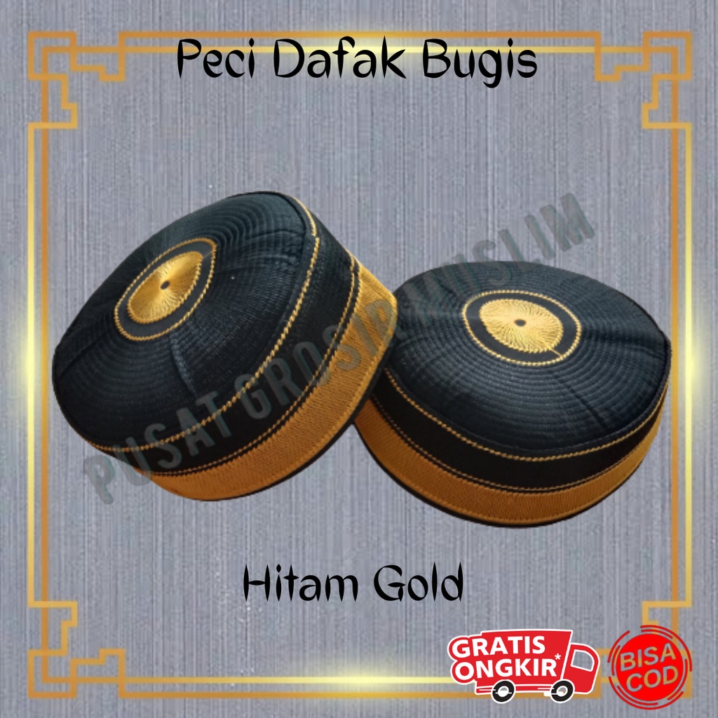 Promo Peci Dafak Motif Bugis Hitam Gold / Peci Kopiah Bugis / Peci Dafak Hitam Gold Termurah