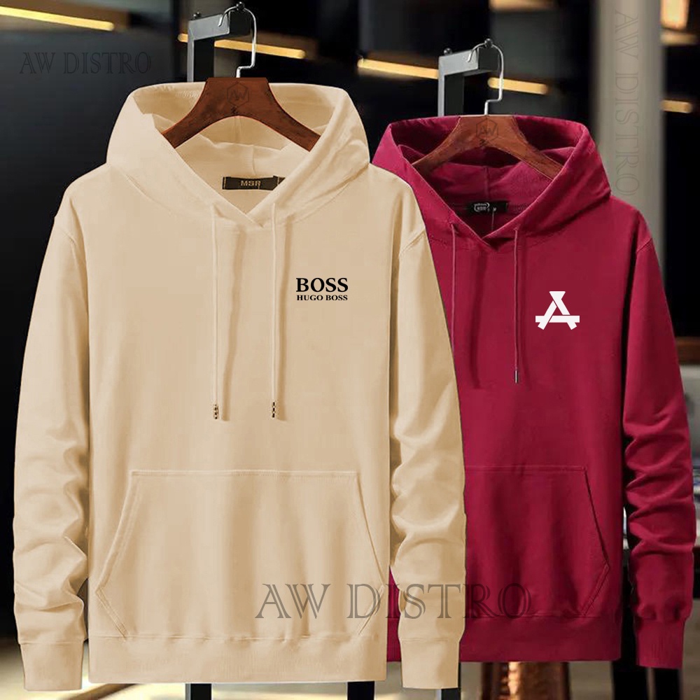 PAKET TERMURAH ( Dapat 2 pics ) Sweater Hoodie Bos hb+App Text Black - White Premium Quality