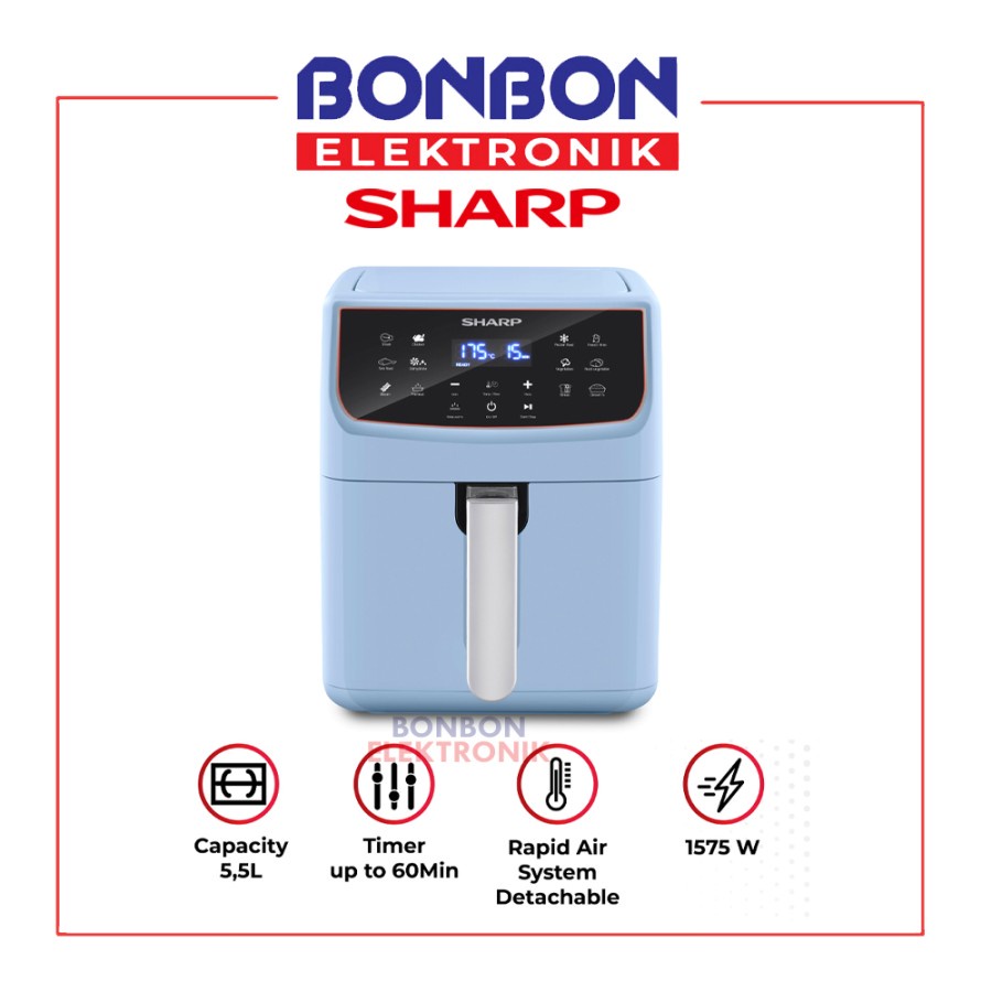 Sharp Digital Air Fryer 5.5L KF-DP55BL / DP55 BL (Biru) 5.5 Liter L