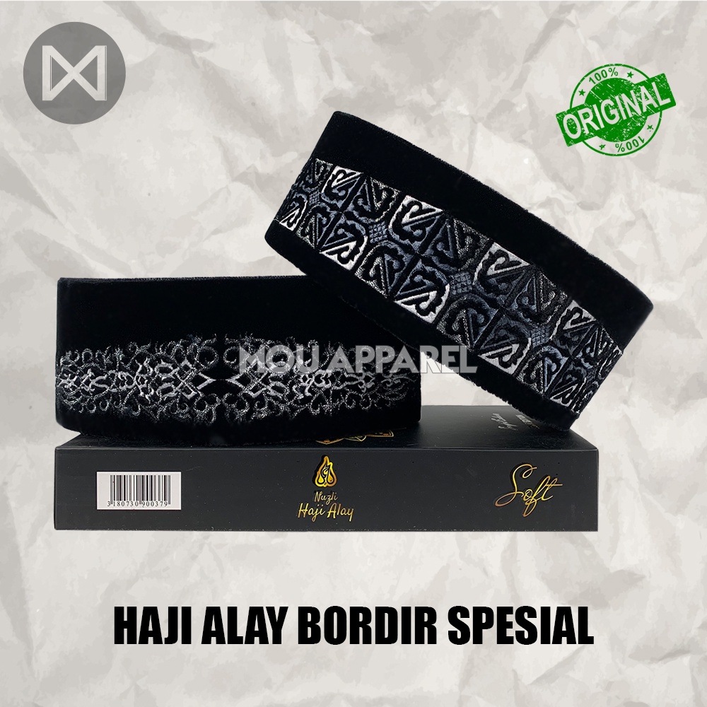 Songkok Premium HAJI ALAY BORDIR SPESIAL AC Tinggi 9 Peci Sholat Pria Dewasa Hitam Full Motif Batik NU Kopiah Shalat Anak Santri Laki Kopyah Solat Pesantren Nasional Beludru Ukuran Jumbo Kopeah Bulat Batok Bludru Putih Pendek Karakter Nama Ori Original 8