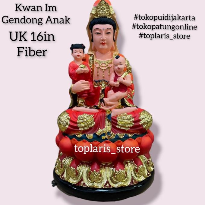 Patung Kwan Im Gendong Anak Fiber 16in New