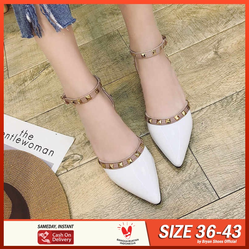 Bryan Jihan Flatshoes Pesta Tali RockStude Glossy Kilap Jumbo Oversize Bigsize Size 36-40 41 42 43