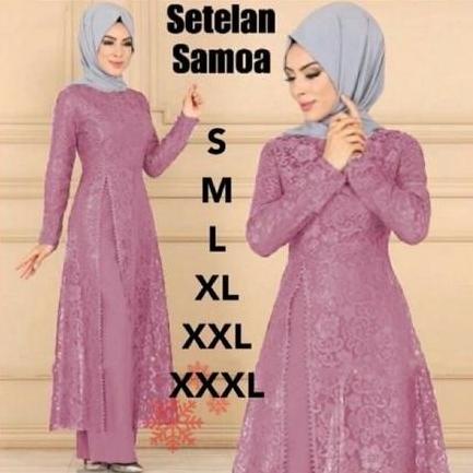 Baju Tunik Setelan Celana/ Gamis Brukat Wanita Muslim/Dress Pesta Baju