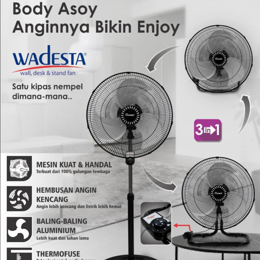 COSMOS KIPAS ANGIN WADESTA SBF 1802 HITAM 3 IN 1 BERDIRI DUDUK TEMBOK SBF-1802