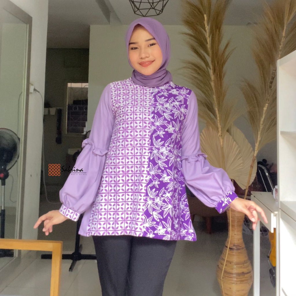 Zarina Blouse Atasan Batik Kerja Kantor Wanita Cantik Modern Kekinian Cap Katun Busui