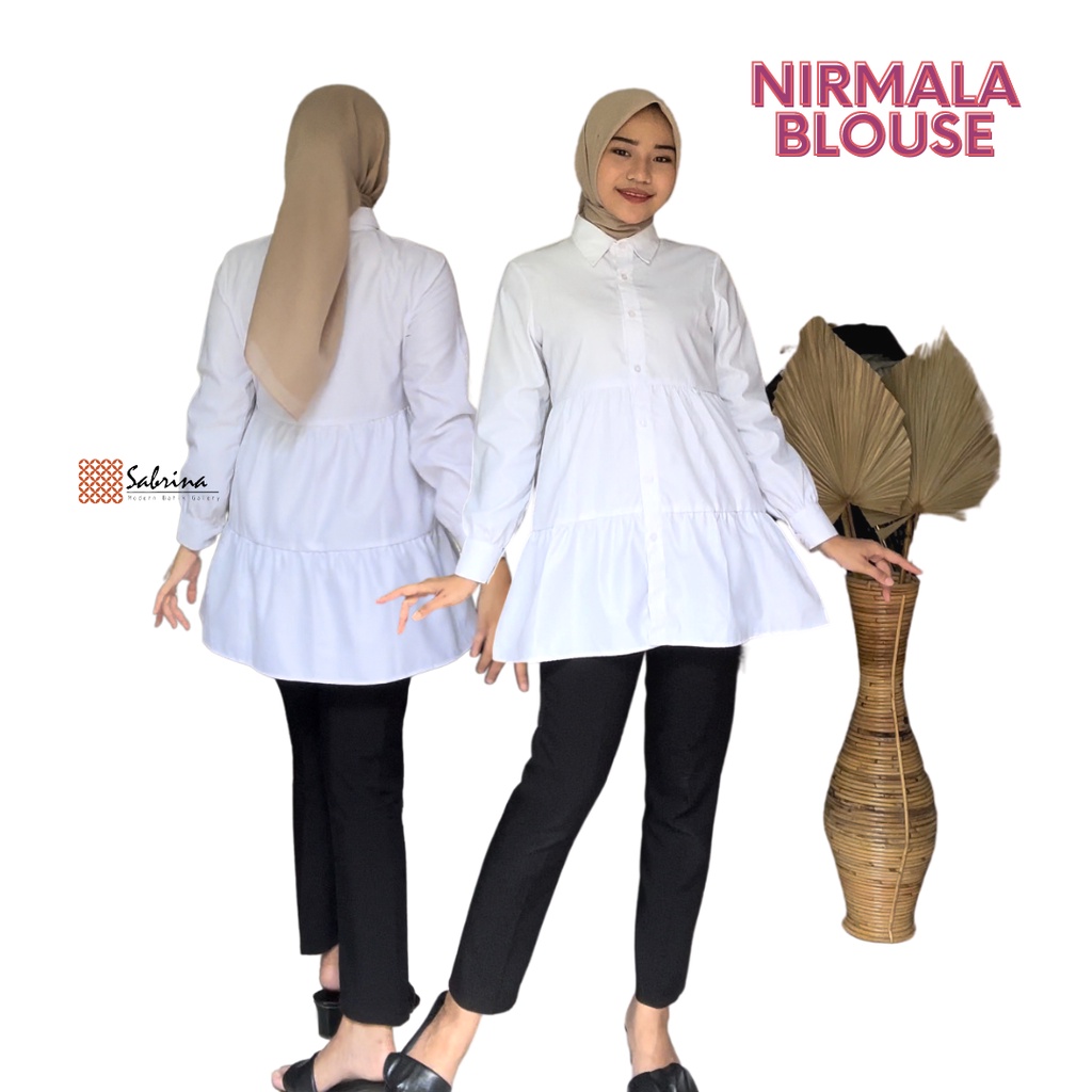 Nirmala Blouse Atasan Kerja Kantor Formal Putih Polos Lengan Panjang Premium Quality