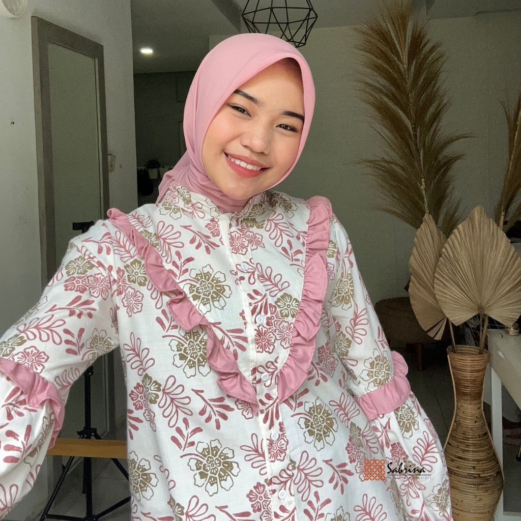 ALMYA BLOUSE Atasan Kemeja Batik Kerja Kantor Wanita Cantik Modis Modern Kekinian Print Katun Pastel Rampel Busui