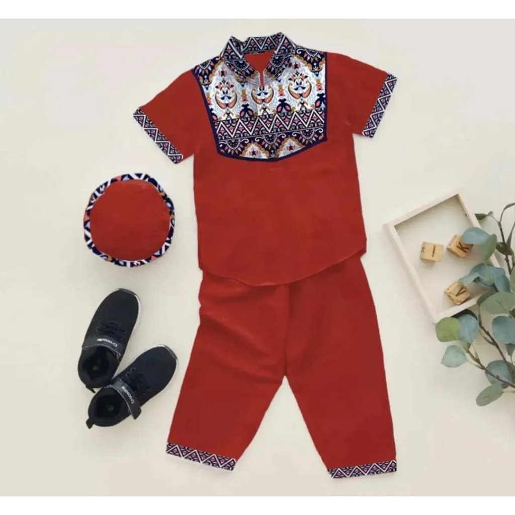 Koko Anak Laki Laki Model Batik Anwar Terbaru 2023 Bonus Peci / Kurta / Baju Setelan / Baju Taqwa