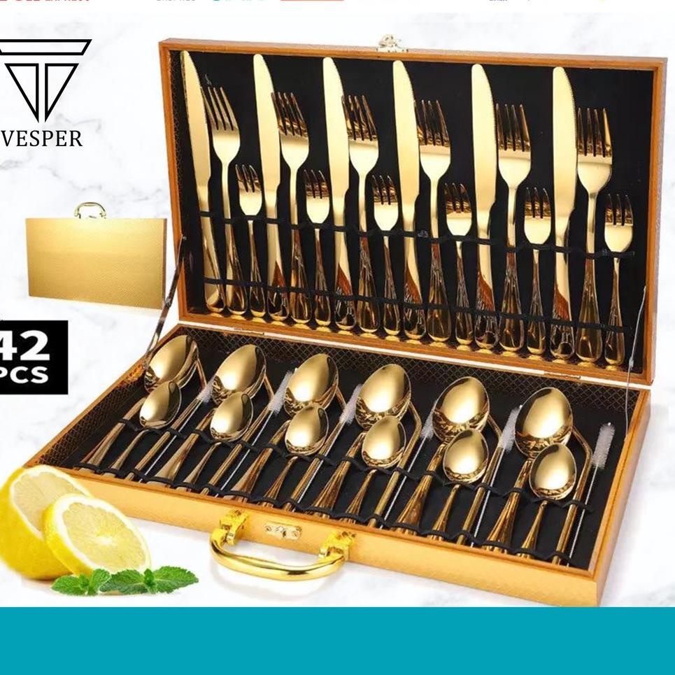 

Terbaru.. hampers cutlery set 42pcs dinner table with stainless straw / paket alat makan set sendok sedotan DRF