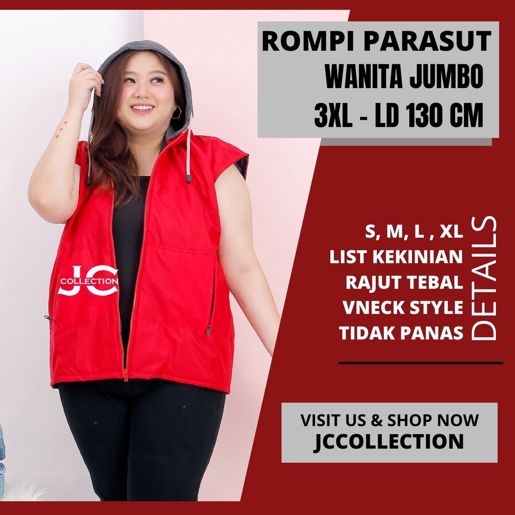 Rompi Wanita Parasut Jumbo Hoodie dan Kantong / Vest Motor Unisex JCCollections
