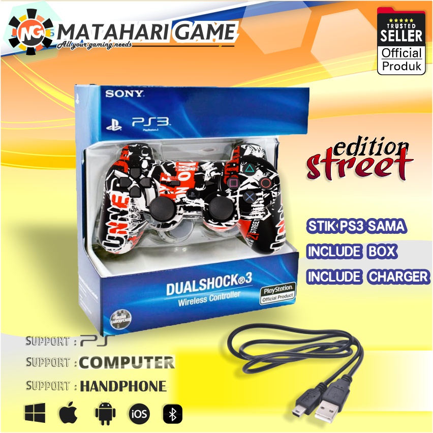 [ +BOX SQNY ] Stik Stick PS3 Merah Wireless OP / Charger / Getar