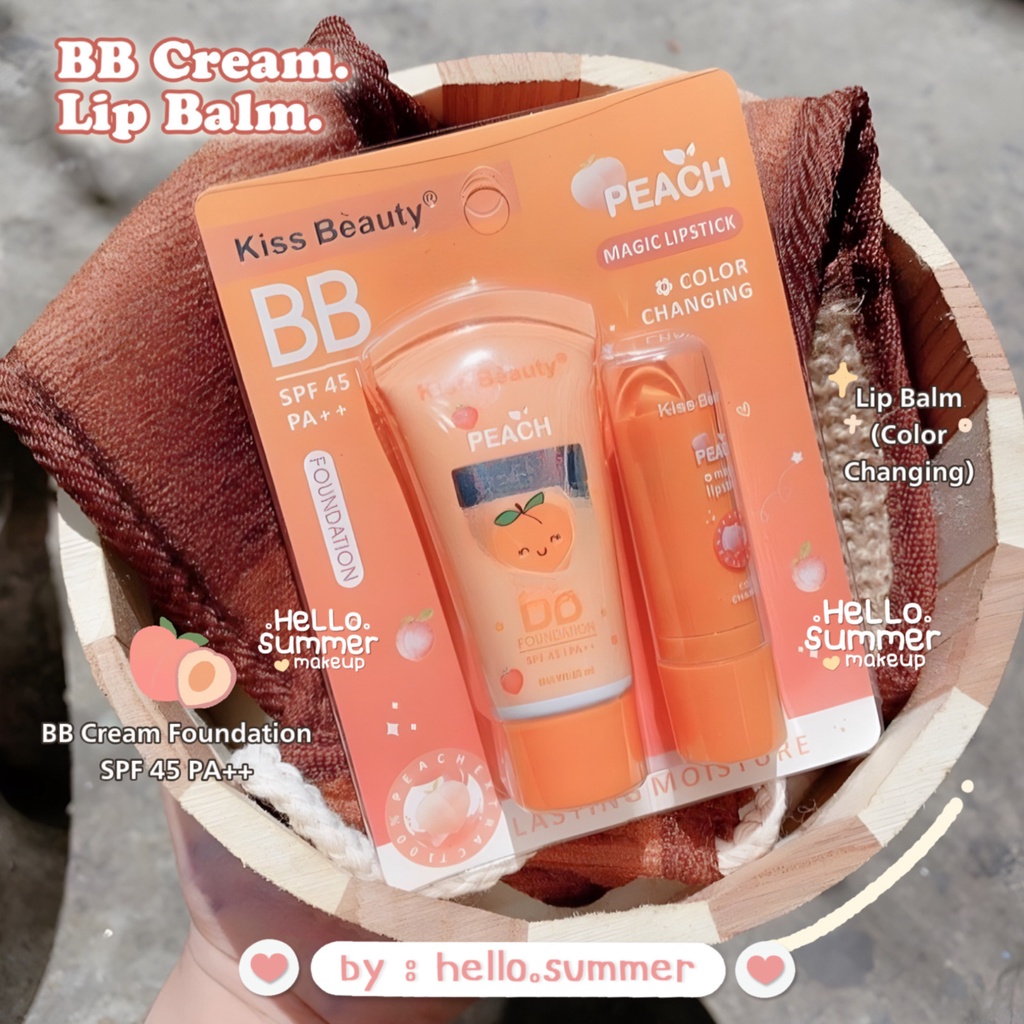 Peachy BB Foundation Sunscreen SPF 45 &amp; Magic Lip Balm 2in1 Set Kiss Beauty 20gr