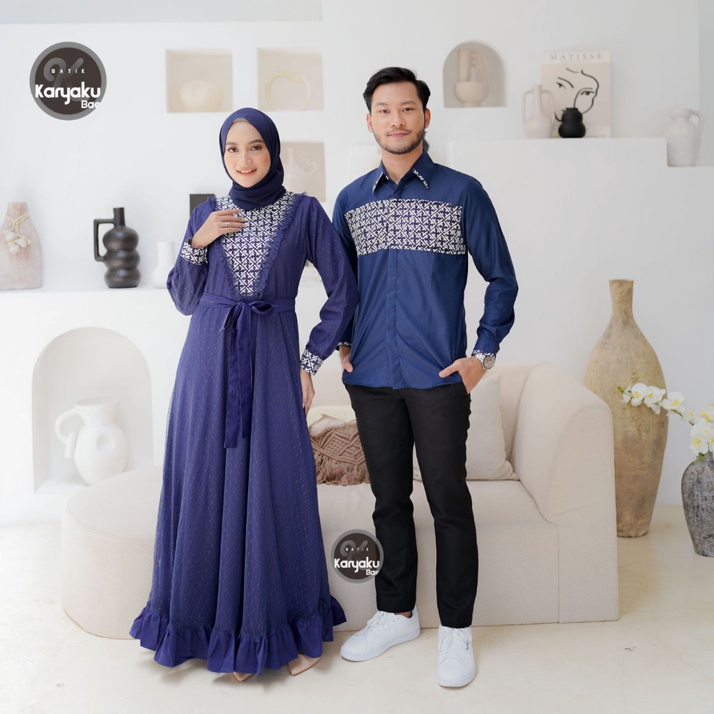Dress Gamis Remaja Terbaru 2023 Gamis Lebaran Batik Couple Gamis Ayuma Navy Karyaku Original Murah D