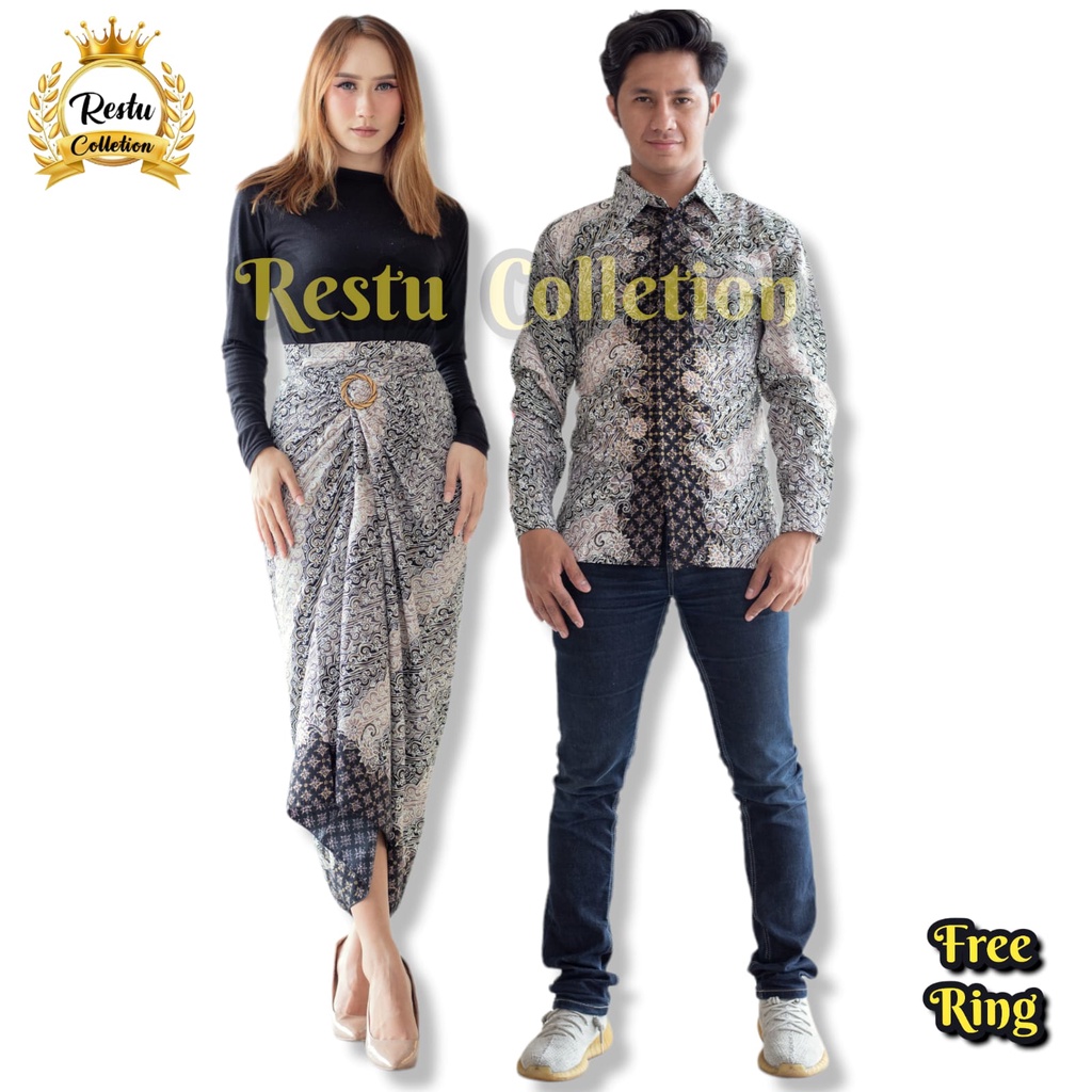 { COD } Stelan Couple Kemeja Pria Dan Rok Lilit Batik Wanita Motif Indrack Cocok Untuk Acara Nikahan Kondangan Tunangan Wisuda Bawahan Kebaya Perpisahan Reunian Ulang Tahun Aniversery Kantoran Kerja Dan Acara Besar Lainnya Bahan Premium